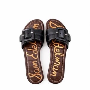 Sam Edelman Black Leather Buckle Slide Sandals Size 8